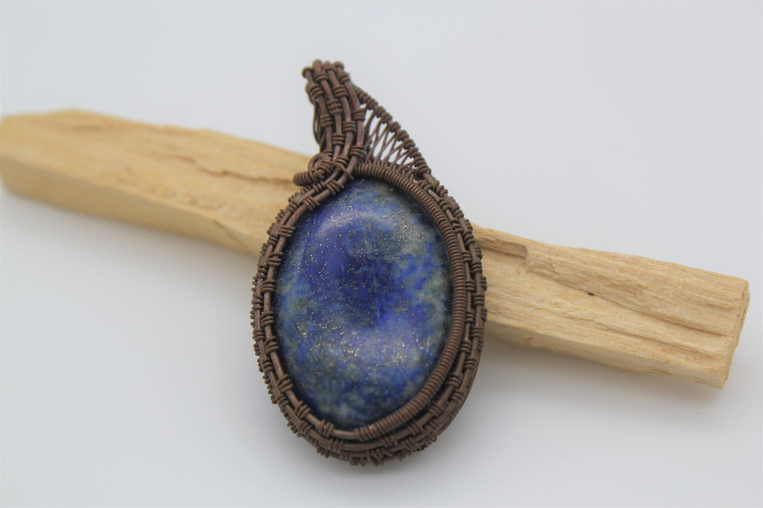 Wire Wrapped Lapis Lazuli Pendant Front