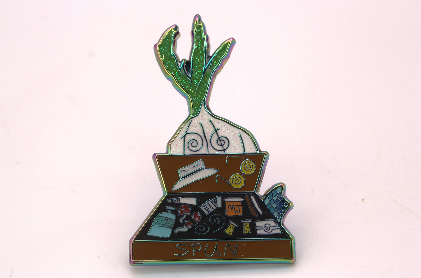 Spun Case White Enamel Pin