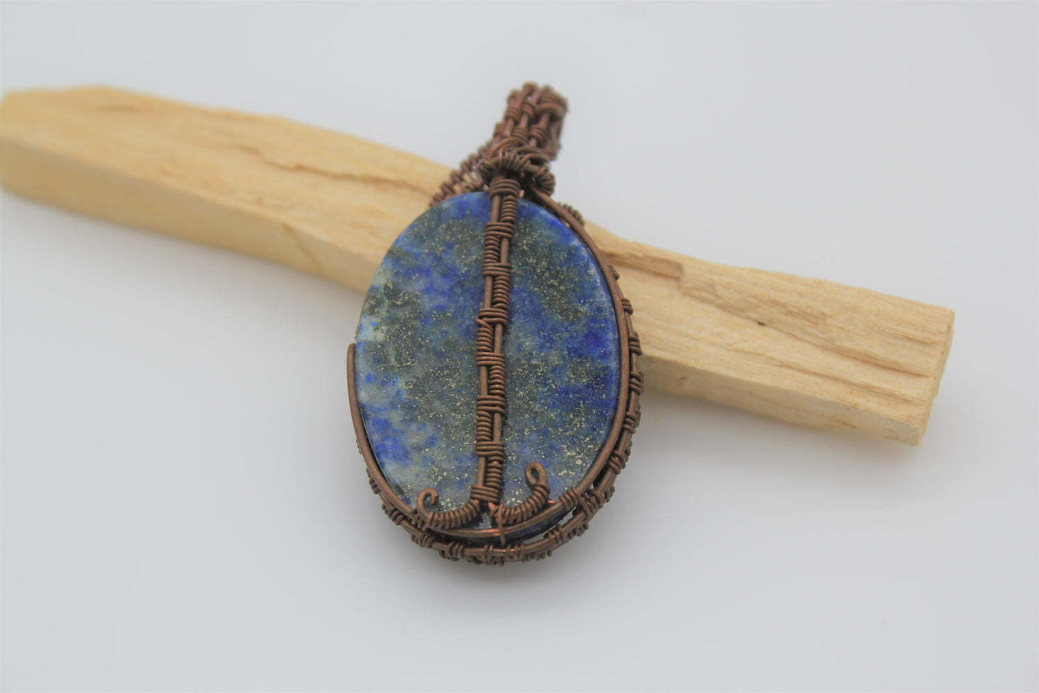 Wire Wrapped Lapis Lazuli Pendant Back View